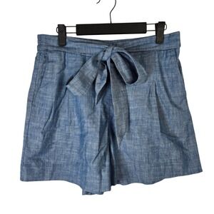 J Crew Womens Chambray Shorts Tie Waist Elastic Back Size 8 Casual